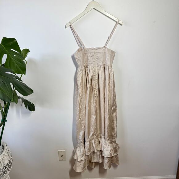 French Connection Dress 2 Cream Champaign Tiered Midi Cottage Boho Minimal Prep - Picture 2 of 8
